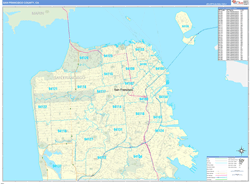 San FranciscoCounty, CA Wall Map Zip Code Basic Style 2024